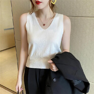 南極人（Nanjiren）冰絲v領(lǐng)吊帶內(nèi)搭背心女外穿夏季無(wú)袖針織衫薄款收腰短款辣妹上衣 白色 均碼