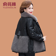 俞兆林（YUZHAOLIN）媽媽冬裝PU皮大衣加厚保暖棉服2025新款中老年女裝防皮草棉衣外套 黑色 XL (參考90-105斤)