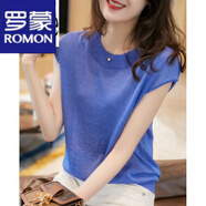 羅蒙（ROMON）輕奢女裝 短袖T恤女士夏季2025年新款小蝙蝠袖冰絲針織衫韓版上衣 藍色 S 80-95