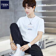 TEEK短袖重磅純棉t恤男裝 夏季新款潮流男士打底上衣服青少年休閑體恤 【純棉面料】HS1533白色 S