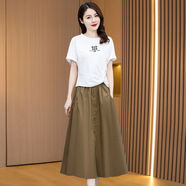 可蓓兒休閑慵懶風(fēng)套裝女2025新款夏季減齡收腰顯瘦短袖半身裙兩件套 2XL