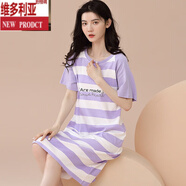 維多利亞的格調睡裙女夏季夏天純棉短袖新薄款休閑家居服睡衣 8818 L 【100-120斤】