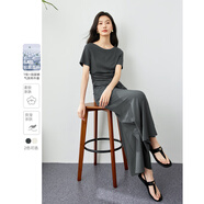 梵希蔓松弛T恤套裝女2025年夏季上衣顯瘦闊腿褲休閑兩件套 鐵灰色  XL