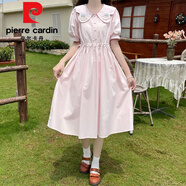 皮爾卡丹（pierre cardin）15高中初中學(xué)生13少女白色連衣裙夏季12歲大童娃娃領(lǐng)甜美森系裙子 粉色 S