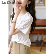 拉夏貝爾（La Chapelle）簡(jiǎn)約花邊拼接T恤2025夏季白色高級感新款氣質(zhì)百搭休閑質(zhì)感薄款T恤 白色 L 建議100-120斤