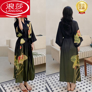 浪莎（LangSha）休閑長款晨袍睡衣女桑蠶絲家居服女中國風(fēng)夏季睡袍真絲綢法式浴袍 橫塘溪客 M 大版(165c以上，90-180斤
