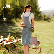 森馬牛仔背帶裙女做舊復古街頭潮流春2024鹽系開(kāi)叉連衣裙女生 牛仔藍灰88401 M