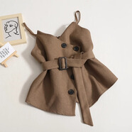 姿偉祺韓版顯瘦吊帶衫純色背心馬甲外搭小裙擺 卡其色 M 95-105斤