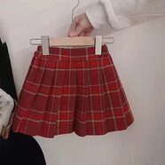 濮水方方女童半身裙夏裝2025洋氣兒童蛋糕群小女孩短裙蓬蓬裙公主 復(fù)古 紅格子毛呢百褶裙 M 110c