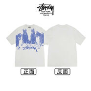 斯圖西（stussy）美潮stuss斯圖涂鴉八號球毛絨骰子印花短袖T恤男女情侶款寬松 米色杜賓犬 S