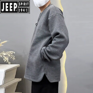 JEEP SPIRIT重磅口袋紋理印花短袖男士隱藏式插兜圓領(lǐng)T恤寬松休閑百搭半袖男t 深灰色（袖長(zhǎng)） L (建議120-140斤)