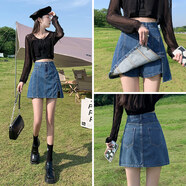 以純（YISHion）牛仔短裙女2025年夏季新款高腰顯瘦小個(gè)子a字包臀裙半身裙子褲裙 C990藍色(牛仔內襯) XL (126-135斤)