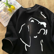 金熊格100%純棉動(dòng)物圖案短袖t恤男潮百搭ins情侶衣服美式復(fù)古半袖體恤 35-29-黑 S