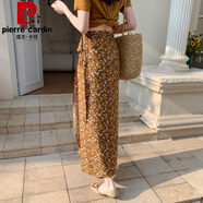 皮爾卡丹南瓜橘色碎花雪紡半身裙女夏季田園風(fēng)小雛菊印花一片式裹裙度假裙 黃色漫天星花 均碼 綁帶胖瘦均可