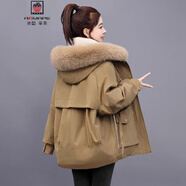 AEMAPE女款派克服女2025冬季新款短款?yuàn)A棉棉衣棉襖棉服加絨外套 咖色 M 建議95-105斤