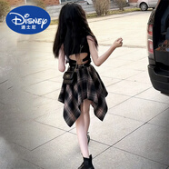 迪士尼（Disney）女童夏季無袖套裝街舞服飾兒童露背背心t恤薄款不規(guī)則半身裙潮酷 格子半身裙 130 cm