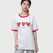 蒙斯朗瑞純棉t恤女士短袖夏季中長(zhǎng)款寬松白色t半袖學(xué)生遮屁股圓領(lǐng)女裝上衣 紅色 (愛(ài)心款) 均碼 (建議90-150斤)