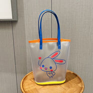 途尊2025新款PVC印花小包兒童透明果凍包防水沙灘包便攜式手提袋女包 磨砂-小兔子