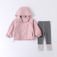 贏(yíng)一貝（Yingyibei）女童運動(dòng)套裝幼兒外套童裝韓版打底褲兩件套春季新款外穿潮童夾克 粉色外套+灰色打底褲 90