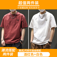 森馬短袖t恤男2025新款夏季薄款潮牌刺繡半袖體恤寬松休閑五分袖男款 2881酒紅色+白色 3XL 140-160斤