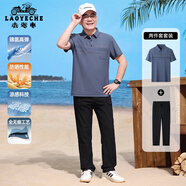 老爺車爸爸夏季套裝短袖t恤男冰絲涼感polo運動中老年人衣服父親節(jié)禮物 A252209806霧霾藍+長褲 L (175) 【推薦115-130斤】