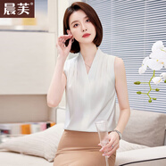 晨芙職業(yè)無袖V領(lǐng)襯衫女夏季高級感西裝內(nèi)搭背心打底衫上衣雪紡白襯衣 白色襯衫(0081褶皺款) L 建議100-108斤