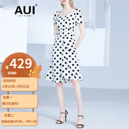 AUI歐美風(fēng)波點(diǎn)連衣裙女2022年夏季新款氣質(zhì)方領(lǐng)顯瘦包臀魚尾裙 米色波點(diǎn) S