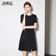 海青藍（CYANINE SEA）短袖裙子夏裝女裝2025新款設(shè)計感小眾高端時尚紅色連衣裙 黑色 S