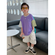 VALOR MAN夏季新款男童純棉短袖T恤男孩炸街體恤夏裝上衣 紫色 110 cm
