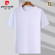 皮爾卡丹（pierre cardin）高端仿桑蠶絲白色短袖t恤男夏季圓領(lǐng)冰絲休閑白小t半袖體恤 白色 M 165 【適合體重90-120斤】