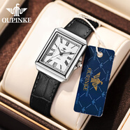 歐品客瑞士手表女士休閑石英表高級感通勤女式名表10大品牌 瑞士機芯-藍寶石表鏡-黑皮白面女