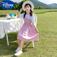 迪士尼（Disney）2025新款夏季休閑裙子女童洋氣時尚連衣裙夏裝韓版童裝中大童兒童 假兩件氣質(zhì)裙粉色 150 建議身高140CM