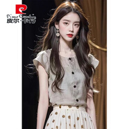 皮爾卡丹（pierre cardin）法式輕奢飛飛短袖襯衫女設(shè)計感小眾夏季新款獨(dú)特別致辣妹上衣 6756-灰色【款】 L 【建議105-115斤】