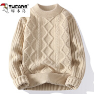 啄木鳥(niǎo)（TUCANO）毛衣男春秋季新款麻花半高領(lǐng)加厚打底針織衫男慵懶感寬松毛線(xiàn)衣 9152卡其色 加絨 M (約90~110斤可穿)