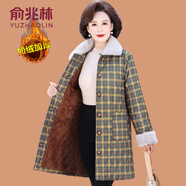 俞兆林（YUZHAOLIN）媽媽冬裝外套中長(zhǎng)款棉大衣大碼中老年女加絨加厚棉襖保暖棉服 330-黃色格 XL (參考90-105斤)