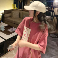 南極人（Nanjiren）粉色印花圓領短袖T恤女夏裝2025年新款韓版簡約寬松百搭學生上衣 粉色 M