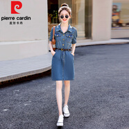 皮爾卡丹（pierre cardin）氣質(zhì)牛仔裙連衣裙女夏季薄款高級感2025新款小個子修身顯瘦裙子 牛仔藍 配腰帶 S 85-95斤