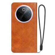 阿峻科科vivoy300pro+手機殼翻蓋式皮套V2456A保護套步步高Y300Pro+外殼超薄磨砂全包防摔爆軟插卡錢(qián)包磁吸 (棕-對磁皮套)+全屏軟膜+掛繩 vivo Y300Pro+