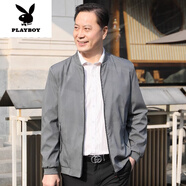 花花公子（PLAYBOY）中年人男士休閑春秋款?yuàn)A克衫中老年爸爸裝薄款外套40歲50春裝上衣 HA2229灰綠 L 175 尺碼偏小