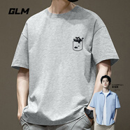 GLM敖瑞鵬代言短袖t恤男夏季休閑港風(fēng)學(xué)生青少年寬松潮搭純棉體恤ins 【純棉】灰#小貓魚(yú) M