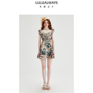 LULUALWAYS【商場(chǎng)同款】25夏季新款優(yōu)雅浪漫柔美靈動(dòng)飛飛袖連衣裙 橘色 L