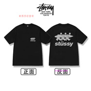 斯圖西（stussy）美式字母圖西短袖重磅印花街頭男女情侶同款復古寬松上衣T恤 沖浪小人（黑色） S  （高版本加包裝）