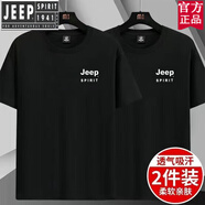 吉普（JEEP）官方品牌男士100純棉短袖t恤夏季潮流圓領(lǐng)體恤大碼休閑百搭上衣男 官方旗艦JP短的袖-黑色+黑色 L [建議90-105斤]