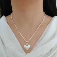 梵曼萊純銀項鏈女 999足銀百搭簡(jiǎn)約鎖骨鏈足銀圓珠頸鏈銀鏈子吊墜項鏈飾 2.5mm鏈+加厚心形時(shí)尚一套 45cm