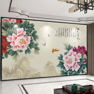中式牡丹花電視背景墻壁紙裝飾壁畫沙發(fā)古典影視墻壁布臥室3d墻貼 款式17（尺寸定制） 18D彩繪浮雕布/平方