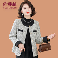 俞兆林（YUZHAOLIN）媽媽秋裝氣質(zhì)連衣裙中老年春秋季小香風(fēng)外套女時(shí)尚套裝裙子兩件套 黑白色 - 外套 3XL (參考120-135斤)