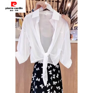 皮爾卡丹（pierre cardin）小披肩配裙子女2025年夏季防曬衣開衫雪紡衫上衣外搭吊帶罩衫薄款 白色 L