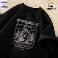 GENIOLAMODE[敖瑞鵬代言]t恤男士純棉夏季圓領(lǐng)青年短袖男士體恤衫 黑色 3XL