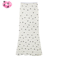 OTST木耳邊蝴蝶結印花蕾絲碎花魚(yú)尾半身裙女夏季小個(gè)子拖地包臀長(cháng)裙子 半身裙 M 90-100斤