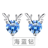 卓麥 綻梅耳釘女925銀針韓國時(shí)尚氣質(zhì)梅花耳環(huán)飾品生日禮物送女友禮物 鹿角海藍(lán)鉆耳釘（D931）